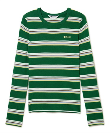 リブニットボーダープルオーバー(グリーン-F)