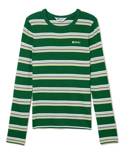 リブニットボーダープルオーバー(グリーン-F)