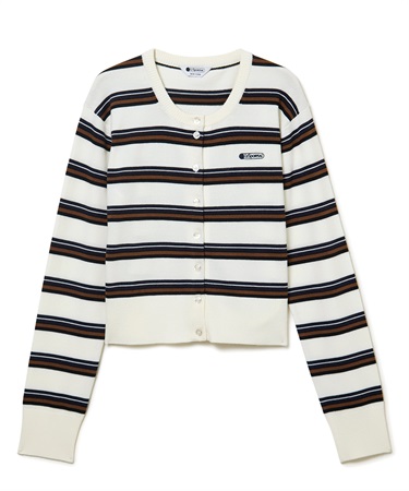 ニットボーダーカーディガン(ホワイト-F)