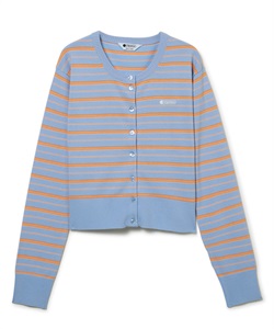 ニットボーダーカーディガン(サックス-F)