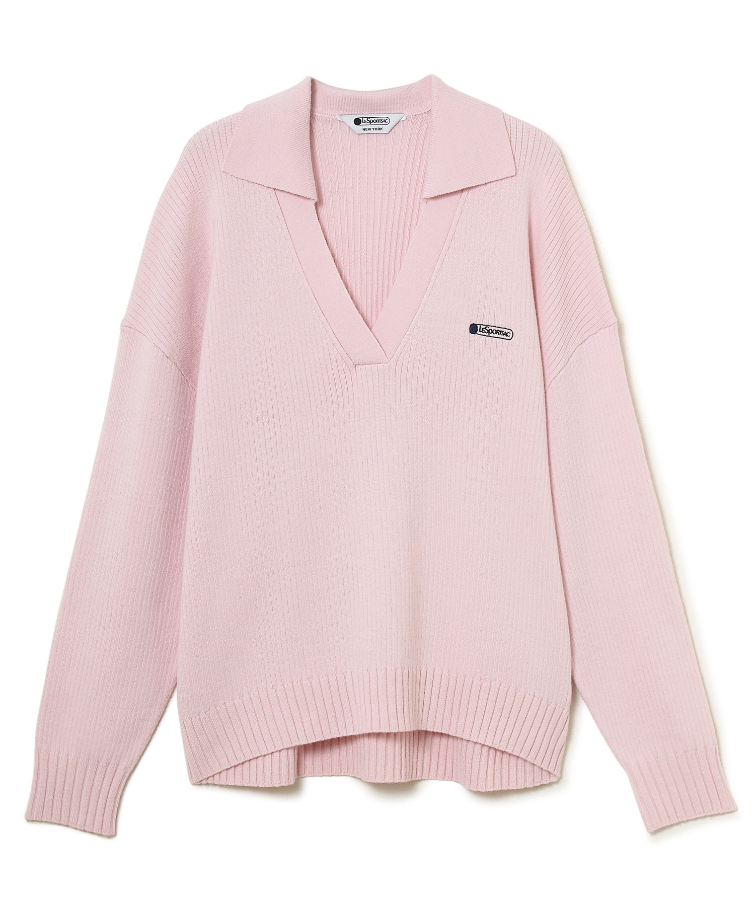 シャツカラーニットプルオーバー(ピンク-F)