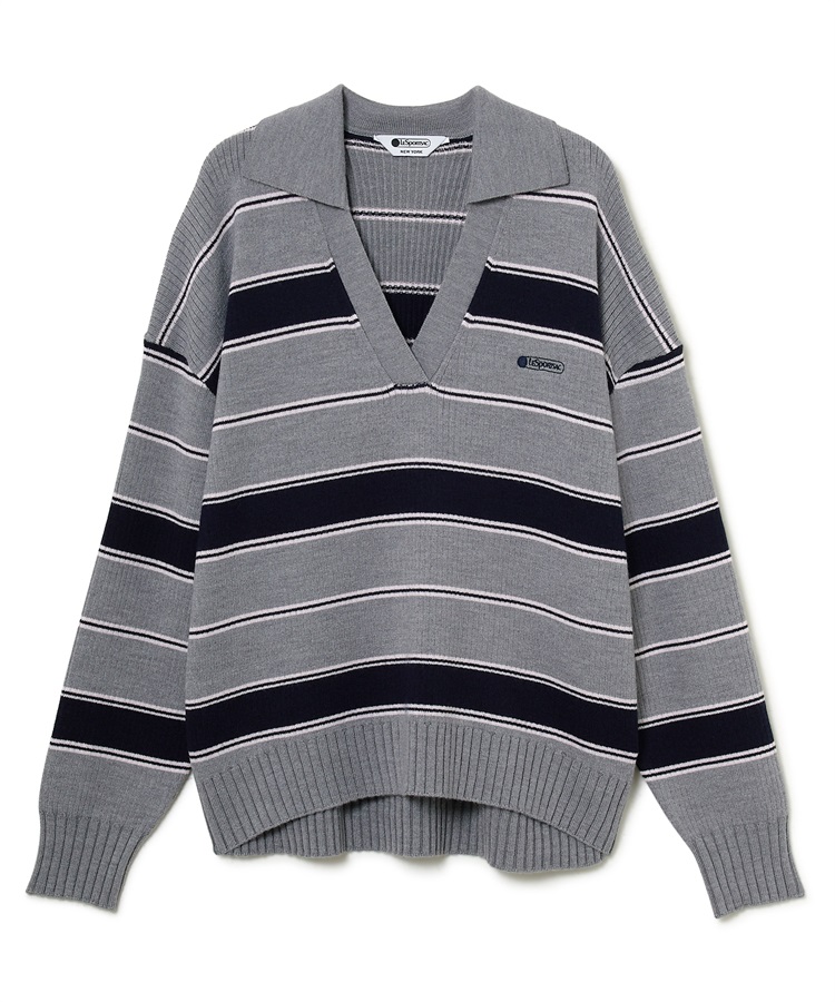 シャツカラーボーダーニットプルオーバー