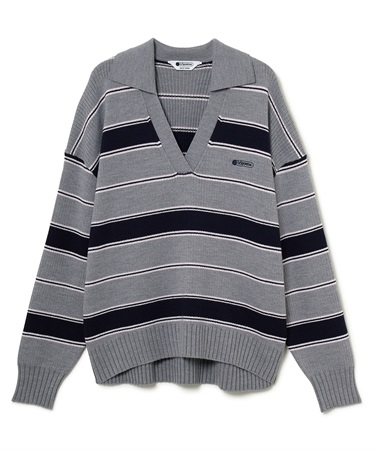 シャツカラーボーダーニットプルオーバー