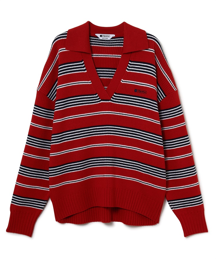 シャツカラーボーダーニットプルオーバー