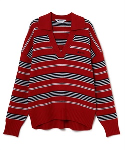 シャツカラーボーダーニットプルオーバー