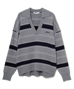 シャツカラーボーダーニットプルオーバー