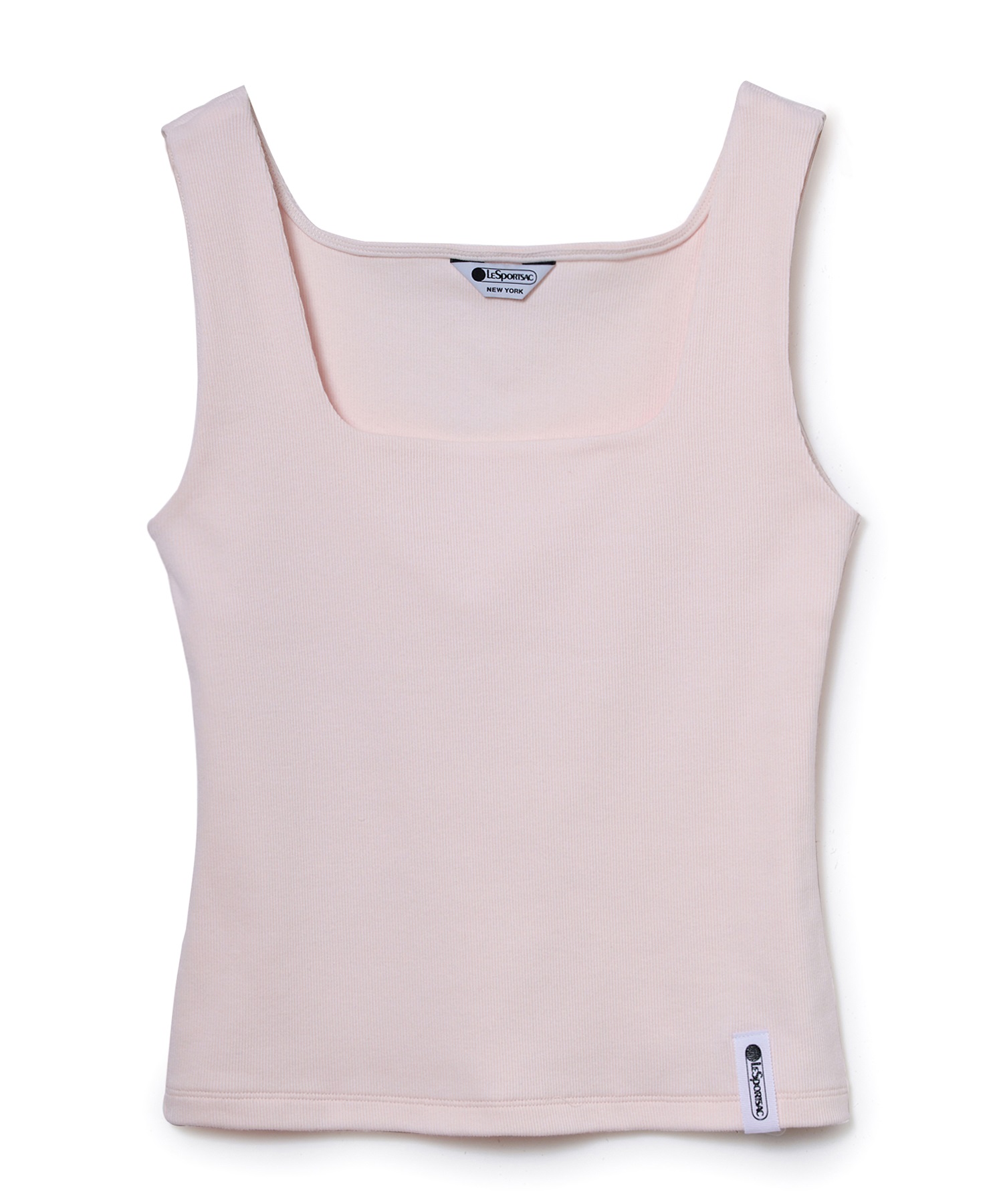 スクエアネックリブタンクトップ(ピンク-S)