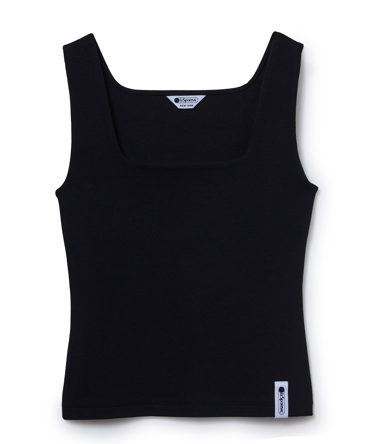 スクエアネックリブタンクトップ(ブラック-S)