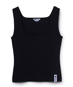 スクエアネックリブタンクトップ(ブラック-S)