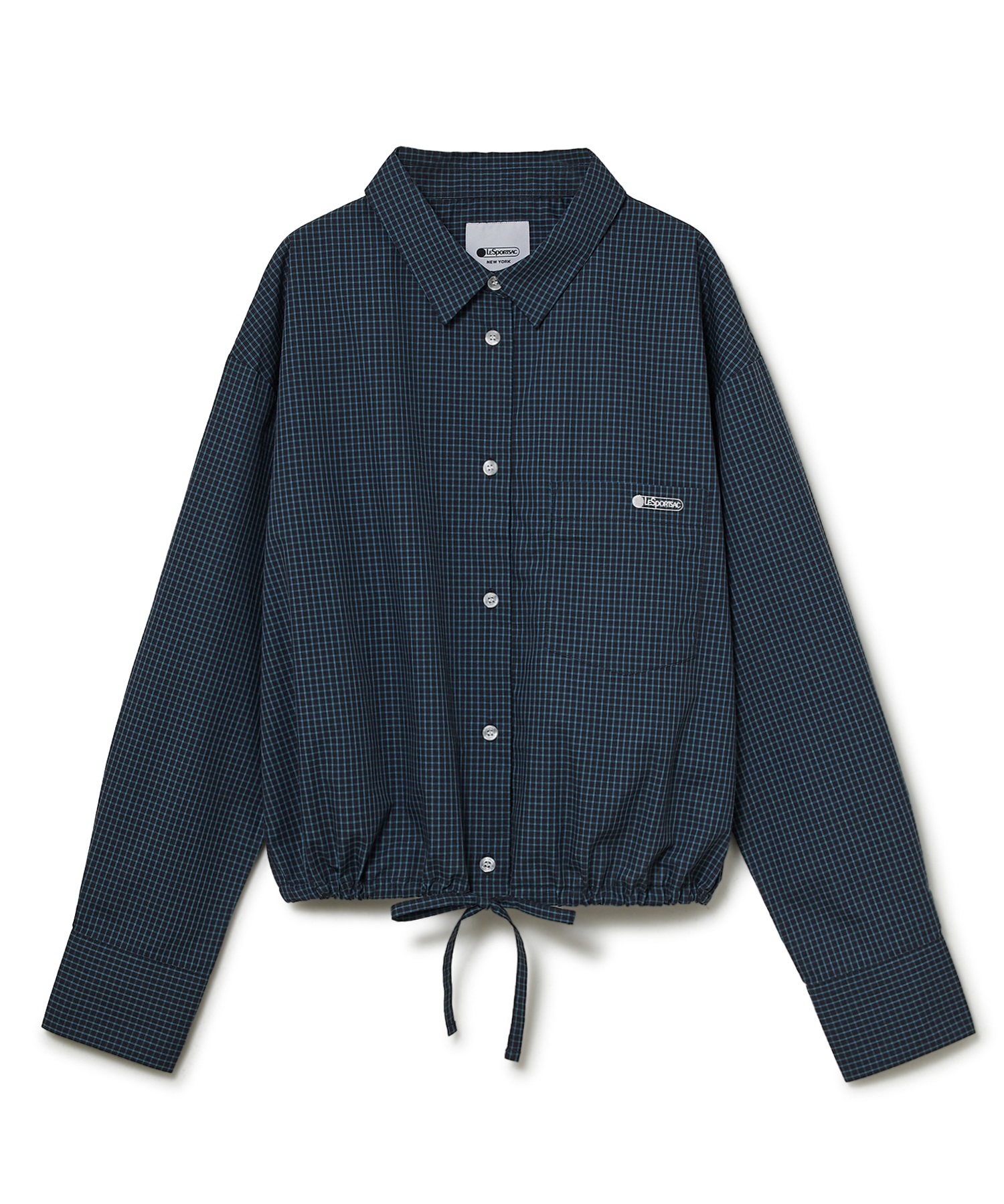 クロップドドローストリングシャツ(チェック-S)