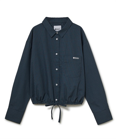 クロップドドローストリングシャツ(チェック-S)