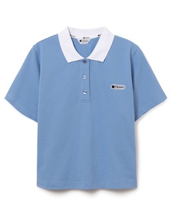 バイカラークロップドポロシャツ(ブルー-S)