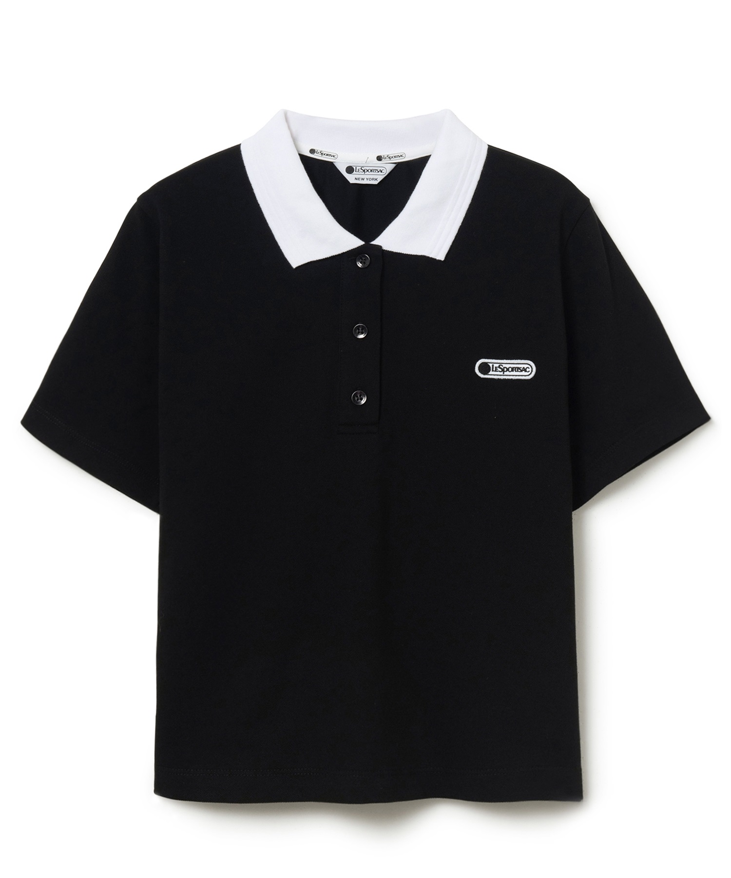 バイカラークロップドポロシャツ(ブラック-S)