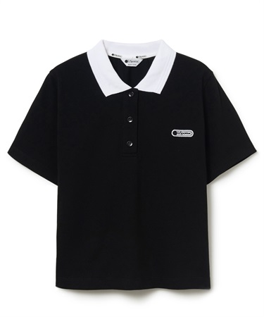 バイカラークロップドポロシャツ(ブラック-S)
