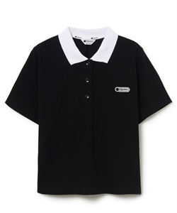 バイカラークロップドポロシャツ(ブラック-S)