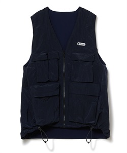 リプストップナイロンリバーシブルコクーンベスト(ネイビー-F)