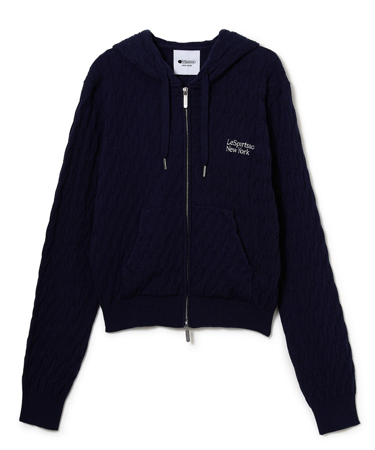 ケーブルニットフーディー