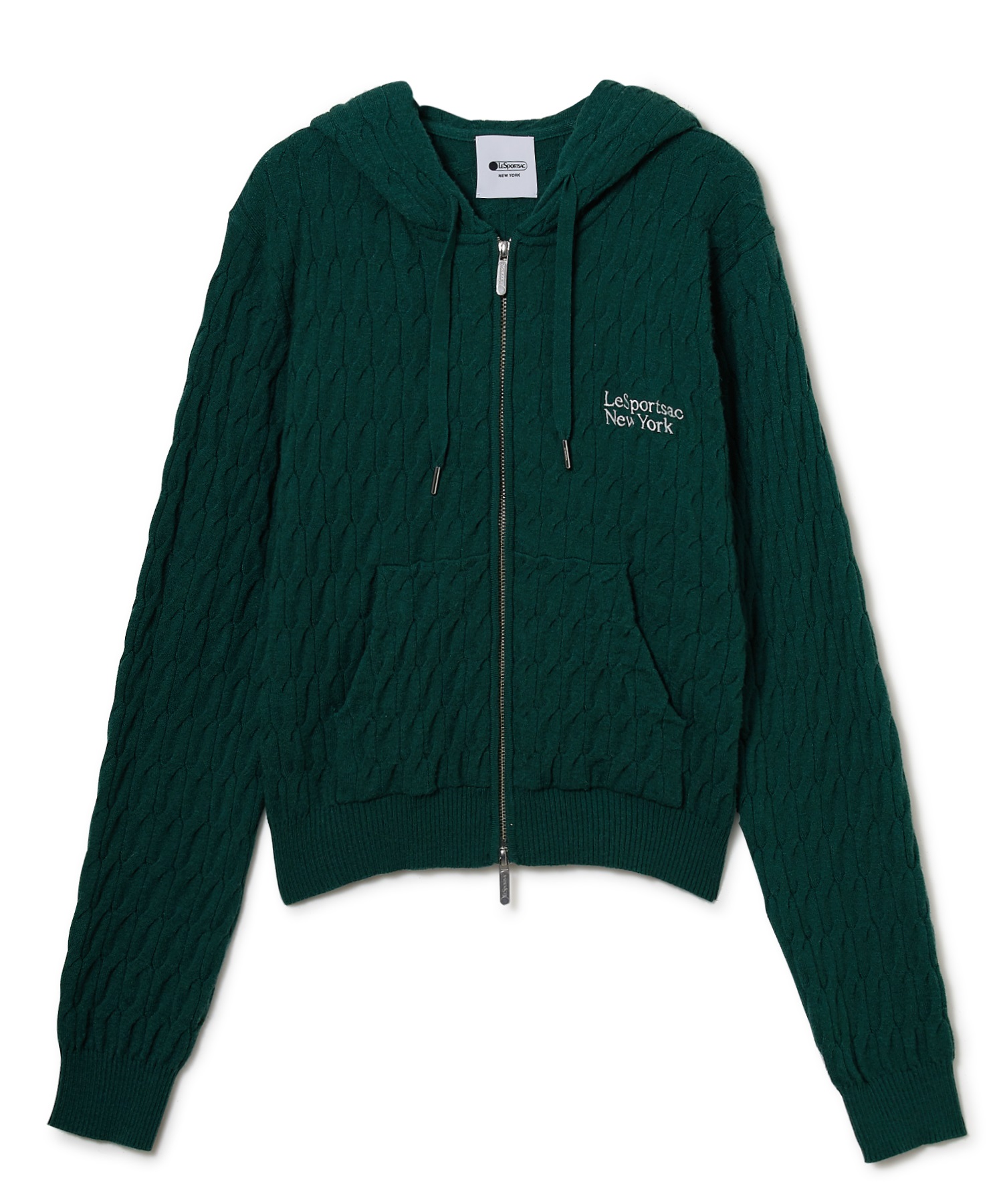 ケーブルニットフーディー(グリーン-F)