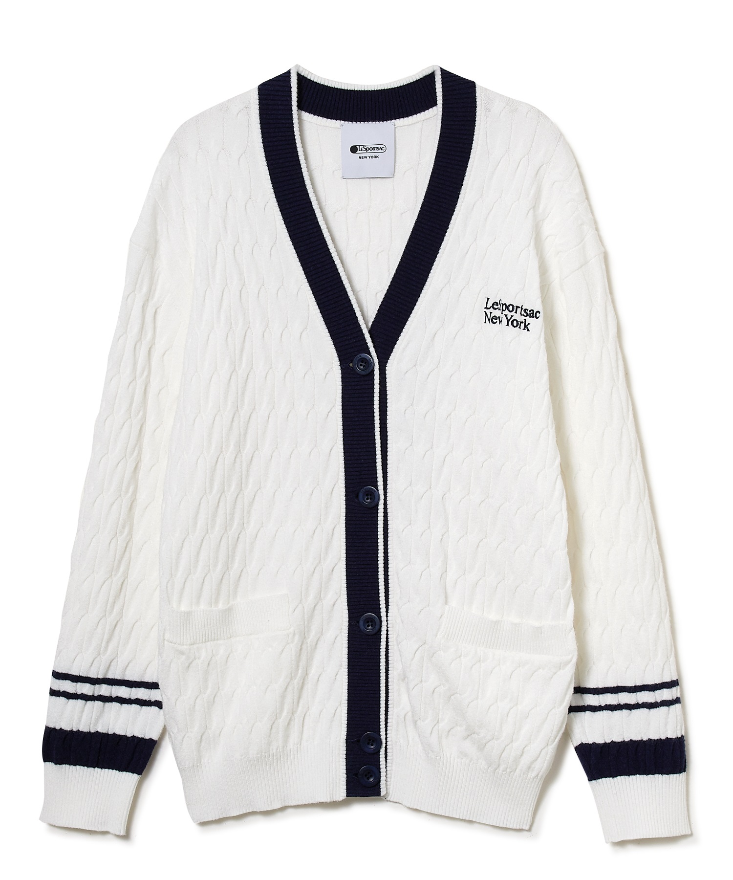 ライン入りニットカーディガン(ホワイト-F)