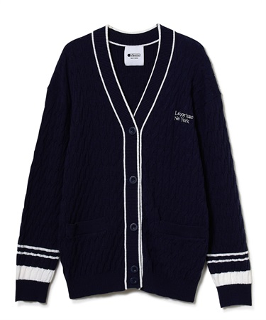 ライン入りニットカーディガン(ネイビー-F)
