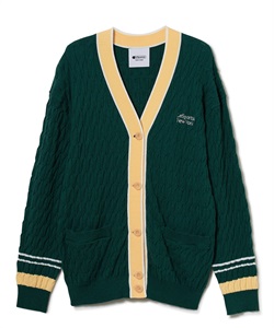 ライン入りニットカーディガン(グリーン-F)