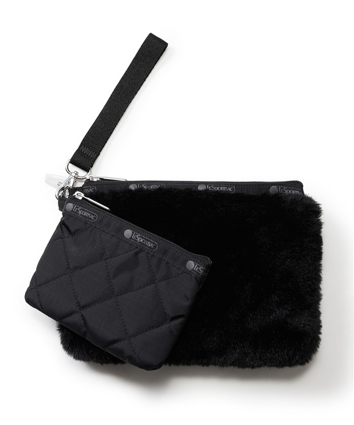 【LeSportsac × United Arrows green label relaxing】WRISTLET 2POUCH SET(BKキルト/BKファーUA-フリー)