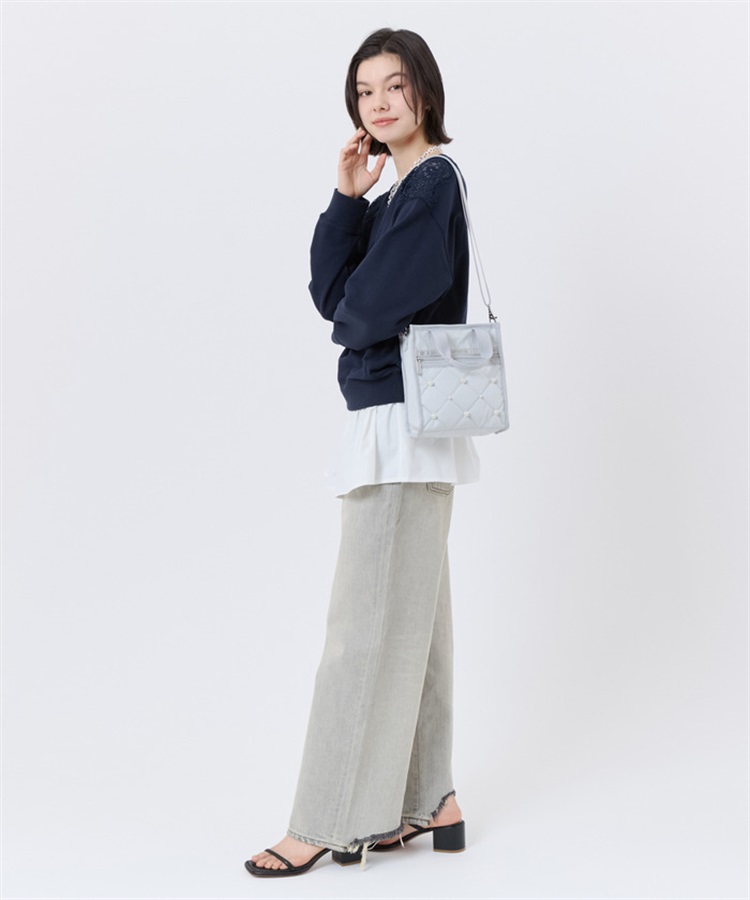 【レスポートサック】シンプル無地 ショルダーバッグ 内側ドット柄 グレージュ×銀 LeSportsac for ADAM ET ROPÉ】PH N/S CONV HOBO｜ショルダーバッグ