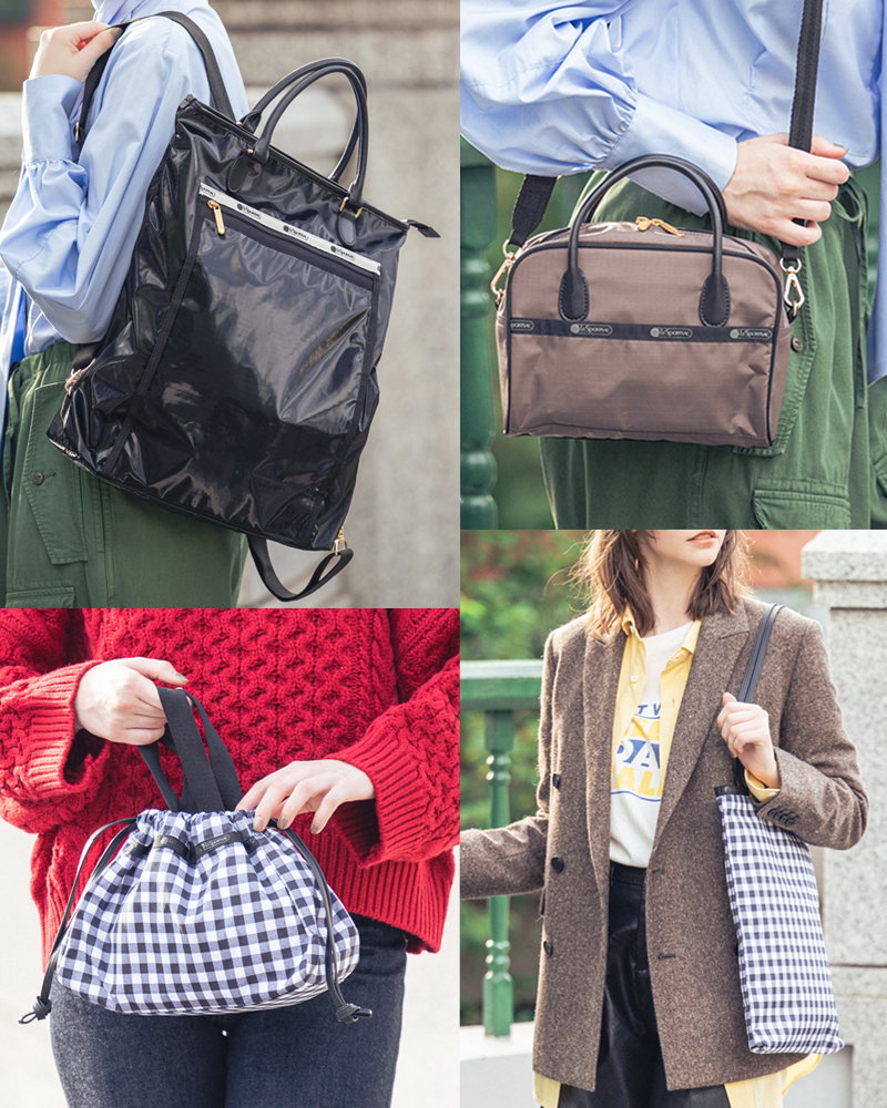 LeSportsac　ボストンバッグ　千鳥格子　レスポートサック　黒　白　ピンク LeSportsac 千鳥格子 ボストンバッグ 黒白 ピンク 2way