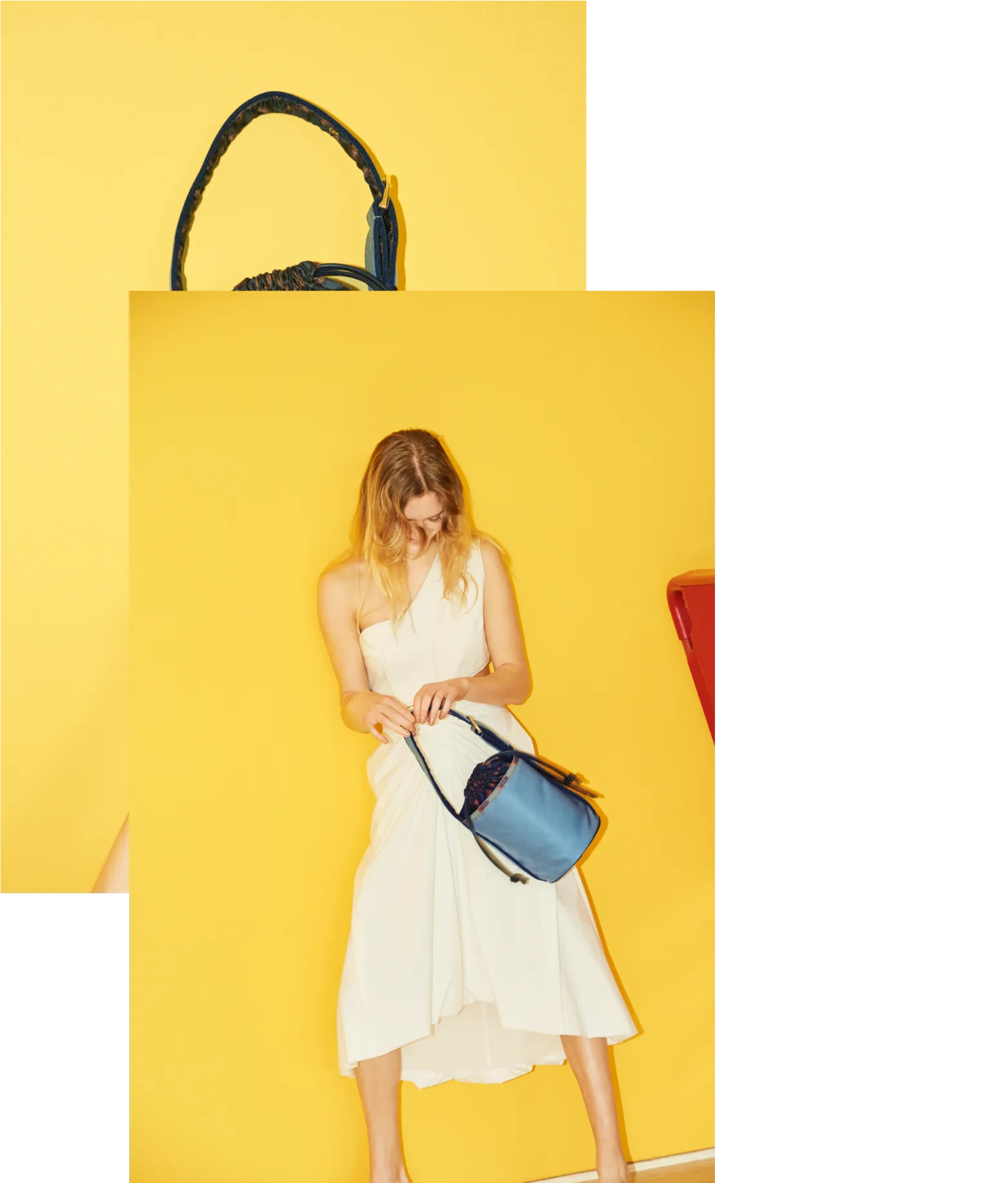 BELT DRAWST TOTEを持った女性の画像（マスク画像）